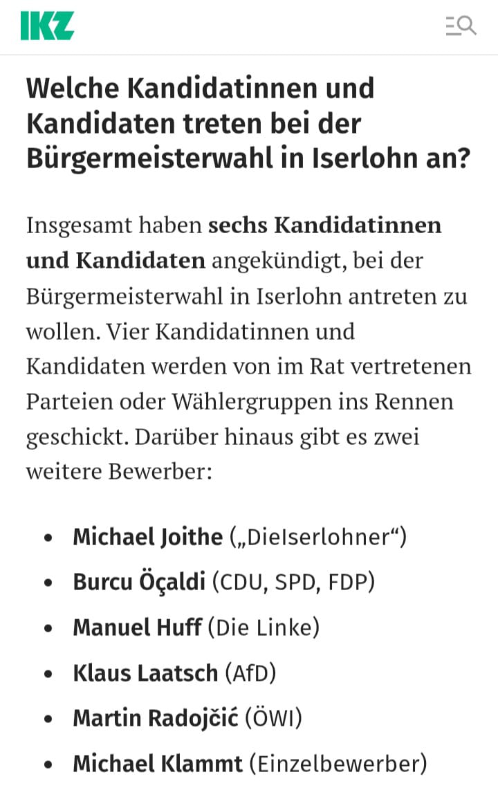 IKZ am 23.07.25 :  Der erste offizielle faule Bürgermeisterkandidat in  Deutschland